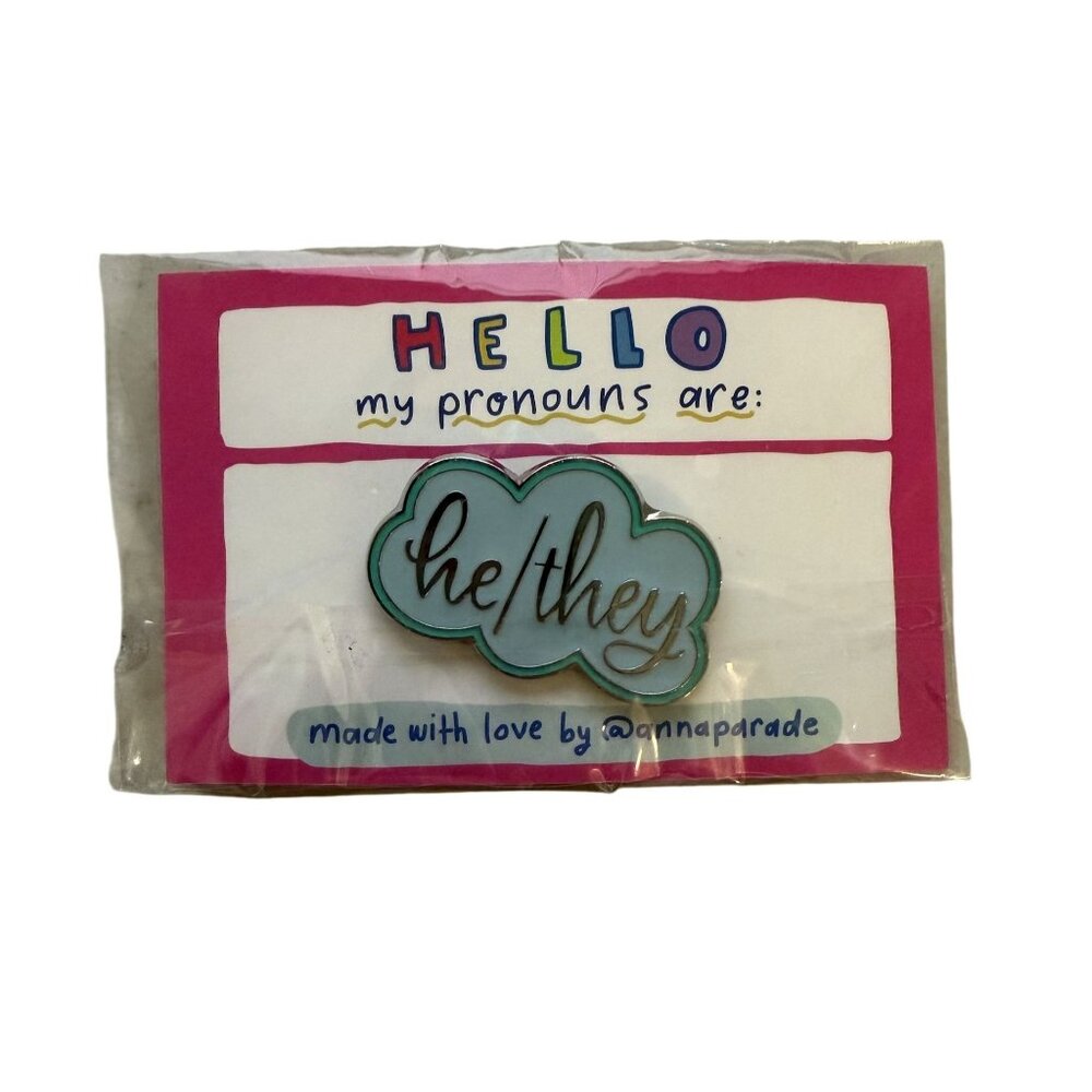 Hello My Pronouns Are He/They Enamel Pin Badge By Anna Parade